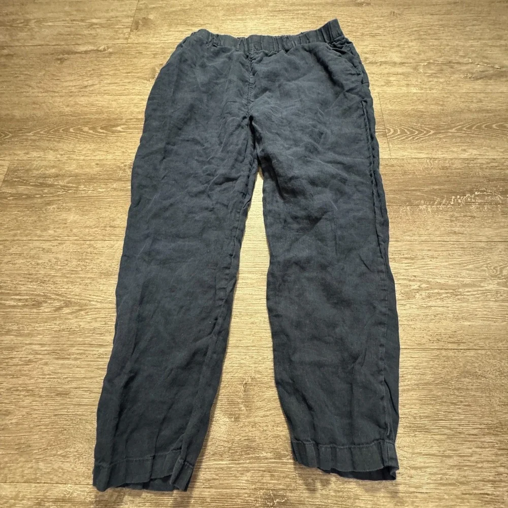 Quince Pants Womens Large Blue 100% Linen Pullon Costal Lounge Comfort 32x25